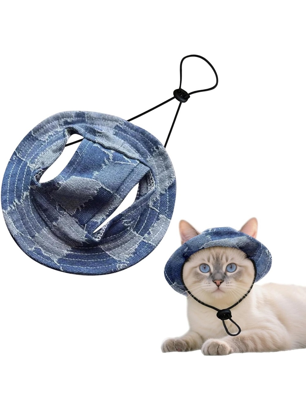 Blue Denim Cat Sun Hat with Adjustable Chin Strap set of 2